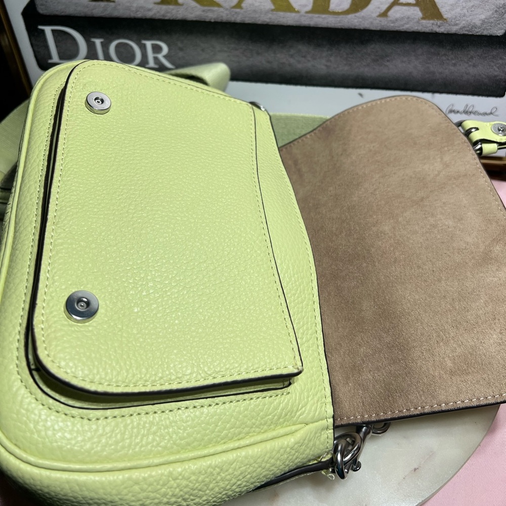 Coach Lemon Green Pebbled Leather Satchel with Silver Hardware - Picture 9 of 13